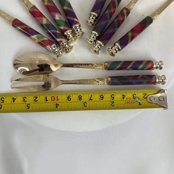 10 Pcs Fork And Spoon Dessert Utensil Enamel And 24k Gold Plated Stainless Steel - Picture 5 of 7